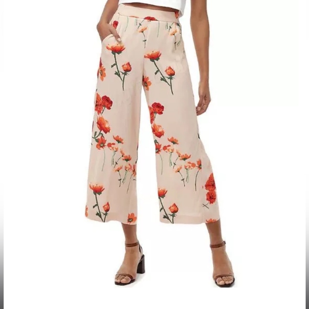 Aritzia Wilfred Faun Pant Floral Wide Leg Tie Waist Denude Goji Berry